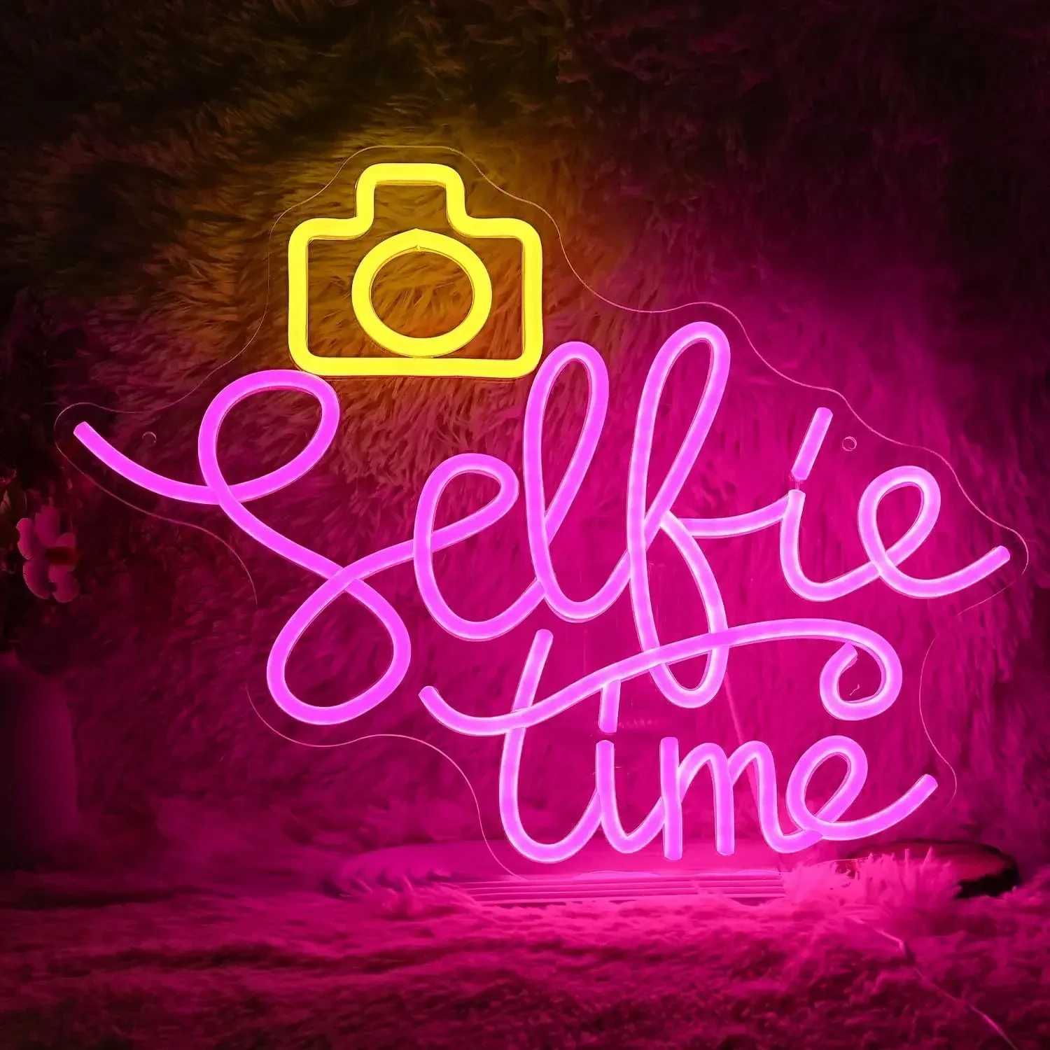 Selfie Time Neon Sign LED Camera Neon Light Sign Adjustable Brightness USB Photographic Studio Bedroom Room Decor Party Gifts W250526