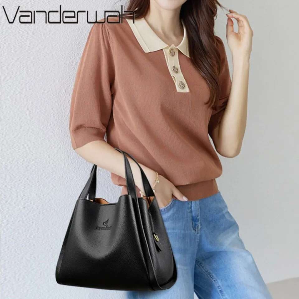 VANDERWAH Genuine Brand Soft Leather Top handle Bags Female Handbags Women Shoulder Crossbody Totes Messenger Bag Layer Sac bag