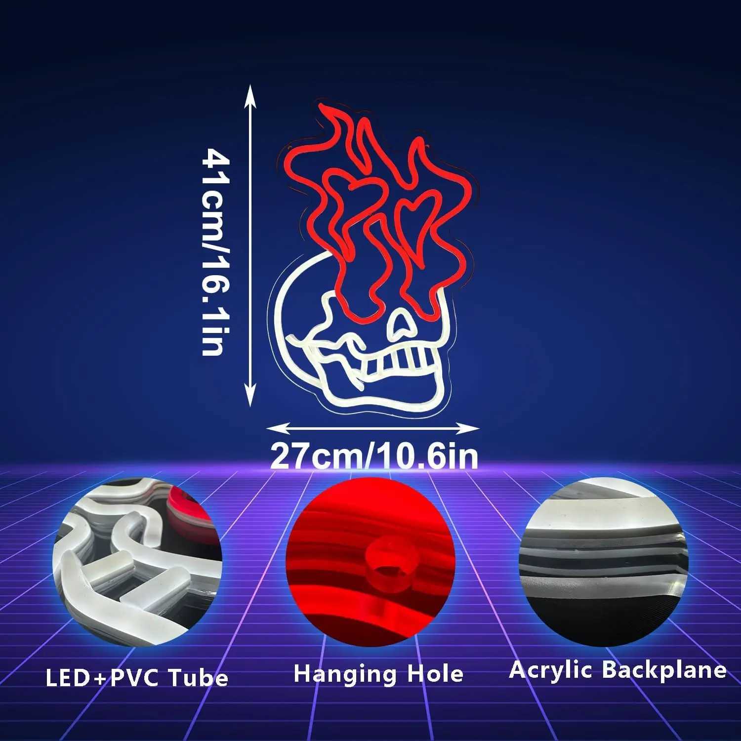 Flaming Skull Neon Sign USB Powered Dimmable Neon Light For Wall Decor Bedroom Man Cave Decor Party Birthday Handmade Art Gift W250526