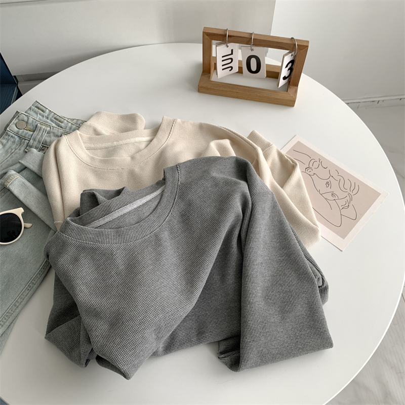 PLD1054 Loose Casual Round Neck Loose Sweatshirt Women Korean Version 2023 Autumn Solid Color Round Neck Shirt Top