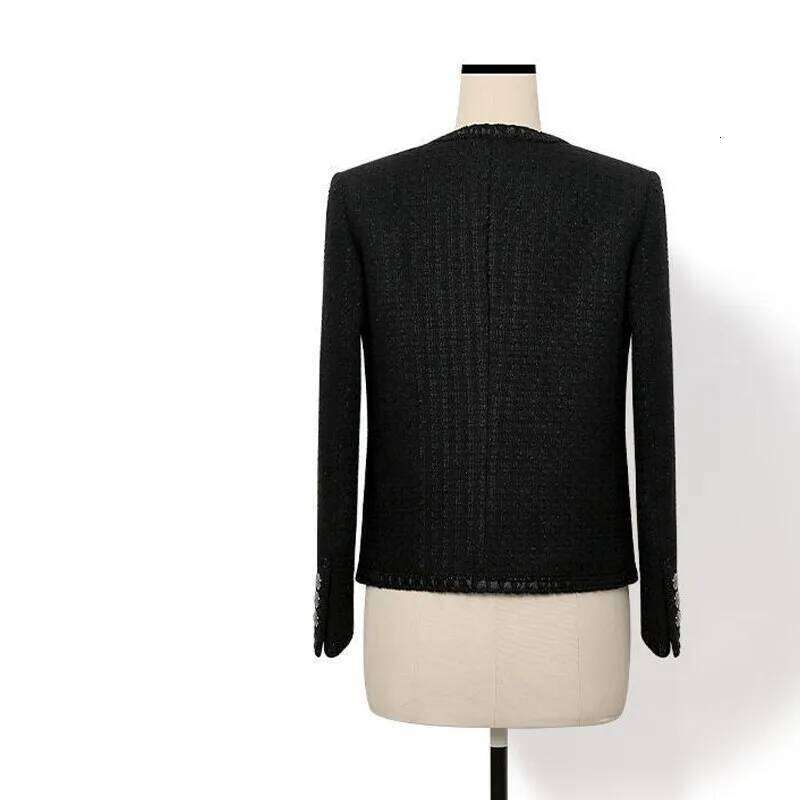 Black Tweed For Women's Autumn/Winter Tops, Short And Versatile Small Fragrant Woolen Jacket