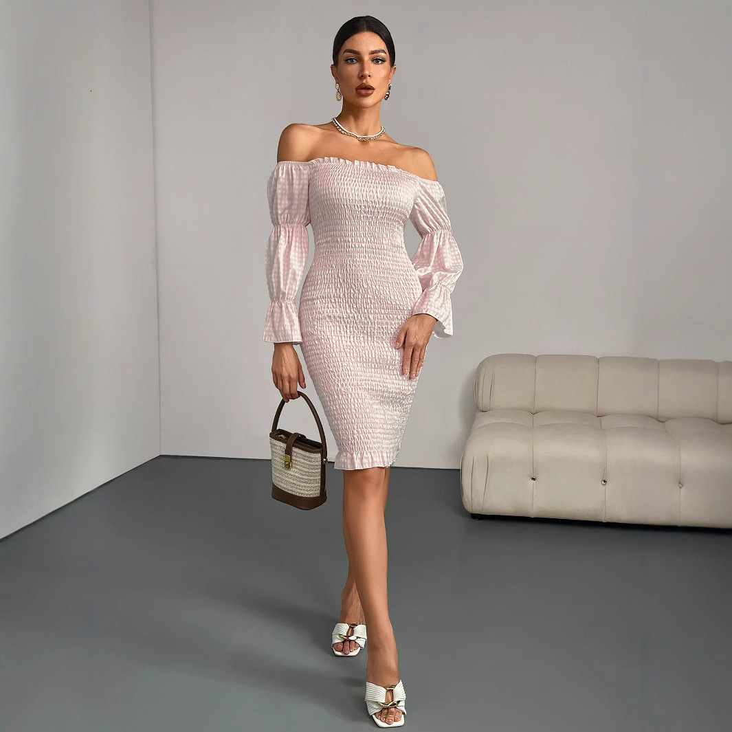 Elegant 2025 Party Dress Summer New Womens Sexy One Shoulder Long Sleeve Slim Pencil Skirt