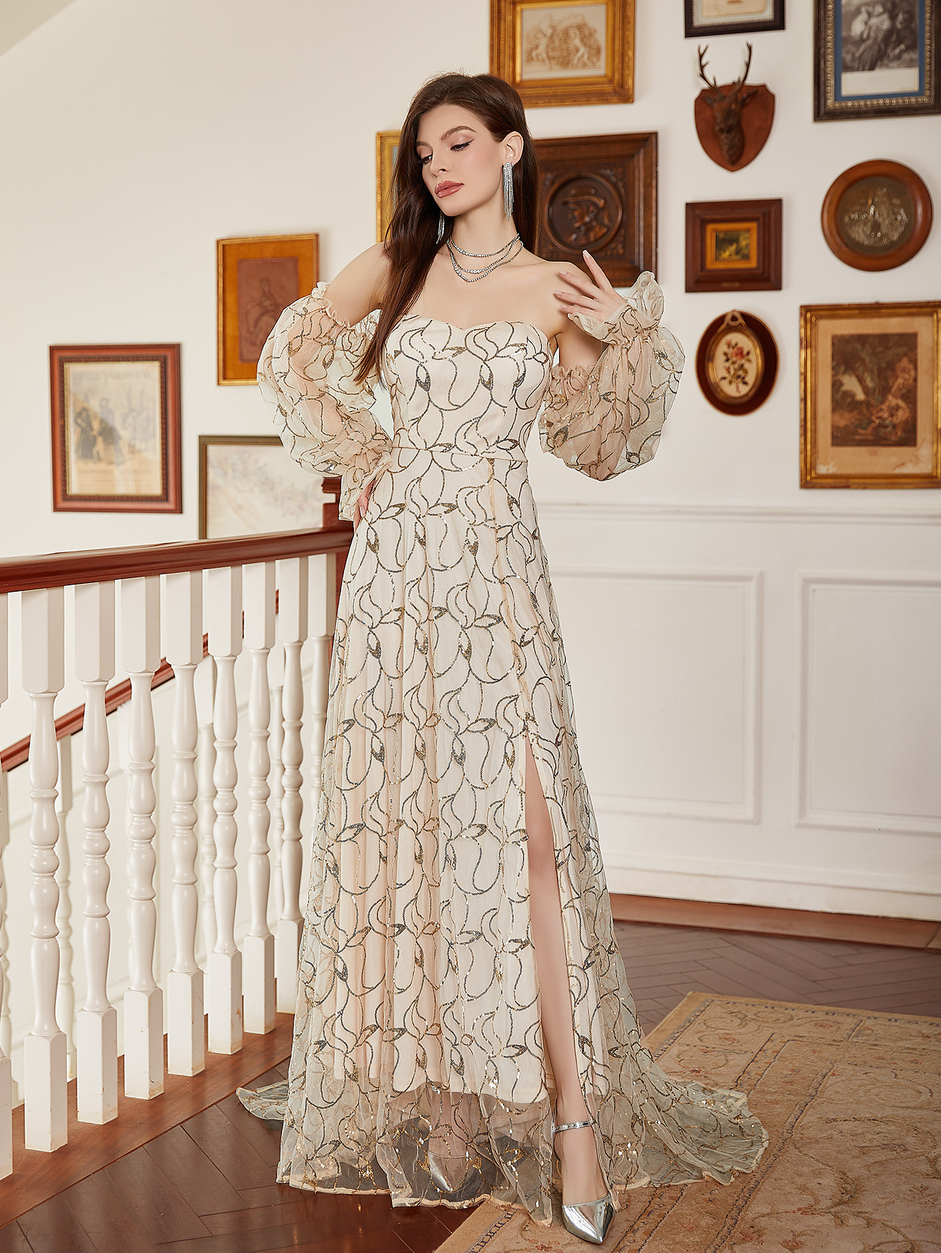 2025 new gold heavy industry sequin luxury evening dress sexy socialite aura queen long dress dinner party