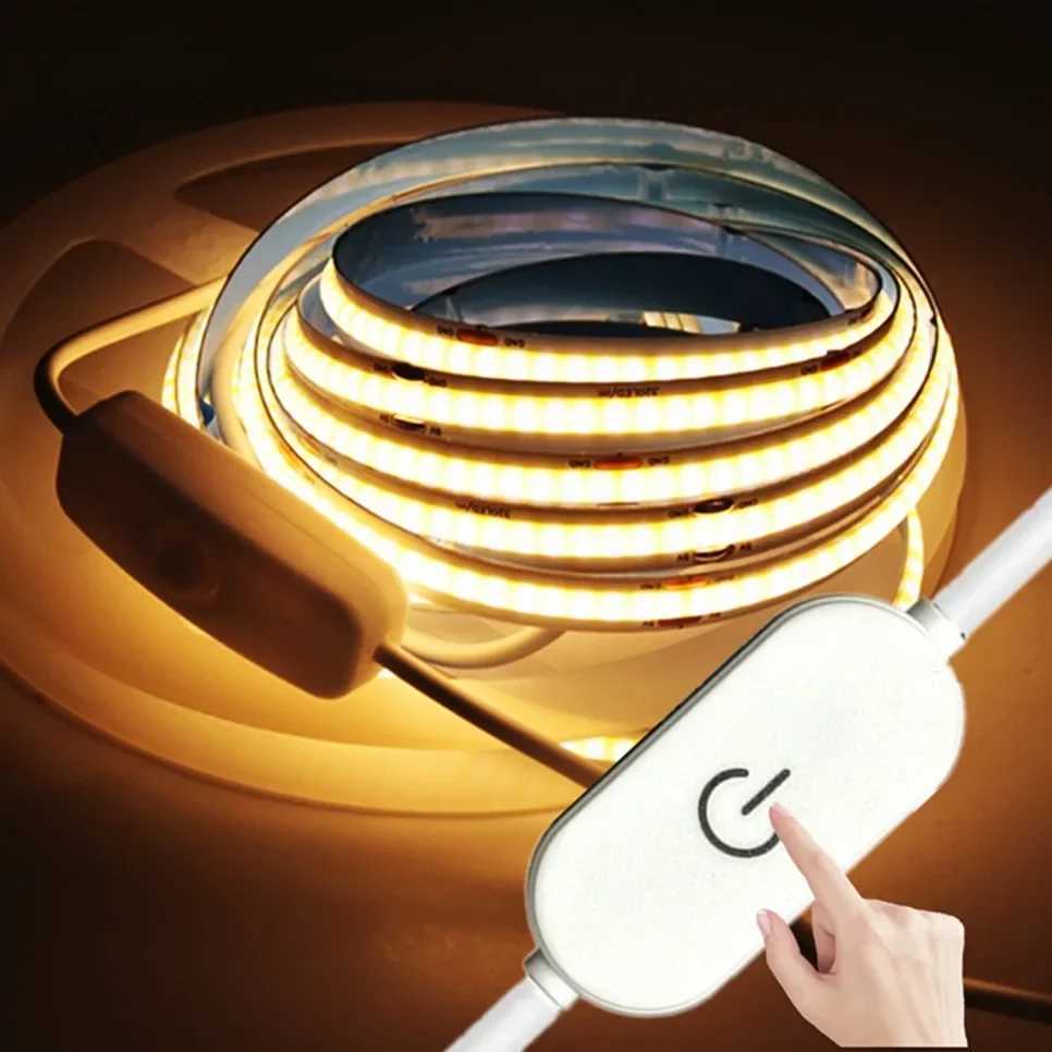 5M USB LED Strip Light 5V 320LEDs/M COB Touch Sensor Dimmable Lamp Tape DIY TV Mirror Backlight Kitchen Room Night Lighting W250526