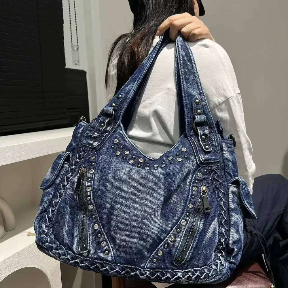 Women's Bags Designer Women's Fashion Denim Handbag Large Capacity Dia Multi-Zipper Shoulder Crossbody Bag