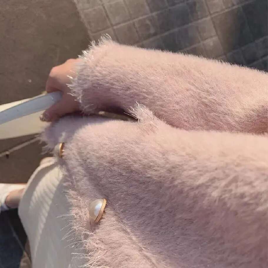 Autumn Fashion Women's Wear, Pink Korean Style Coat, Imitation Mink Cashmere Knit Cardigan Retro Fringe V-Neck