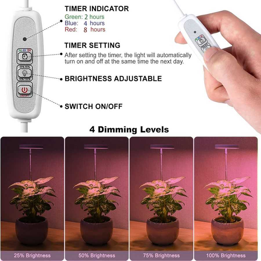 1/2/3/4 pcs Grow Light Full Spectrum LED Plant Light for Indoor Plants Height Adjustable with Auto On/Off Timer 4 DimmableXJ250526