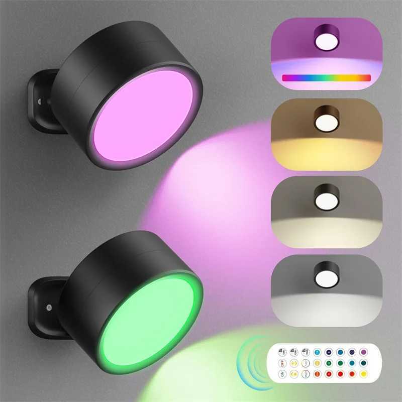 LED Wall Mounted Lights with Remote Wireless Magnetic Wall Sconces RGB Dimmable USB Rechargeable for Bedroom Bedside Night LightXJ250526
