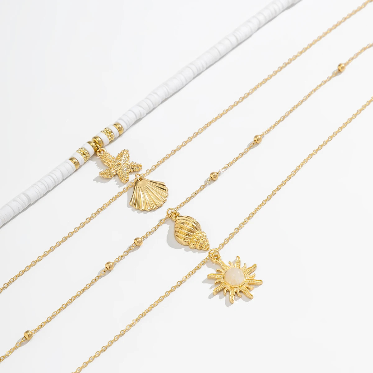 Bohemia Soft Pottery Beads Necklace Fashion Metal Star Sun Pendant Layered Chain Necklace Women Summer Beach Simple Neck Jewelry 250522