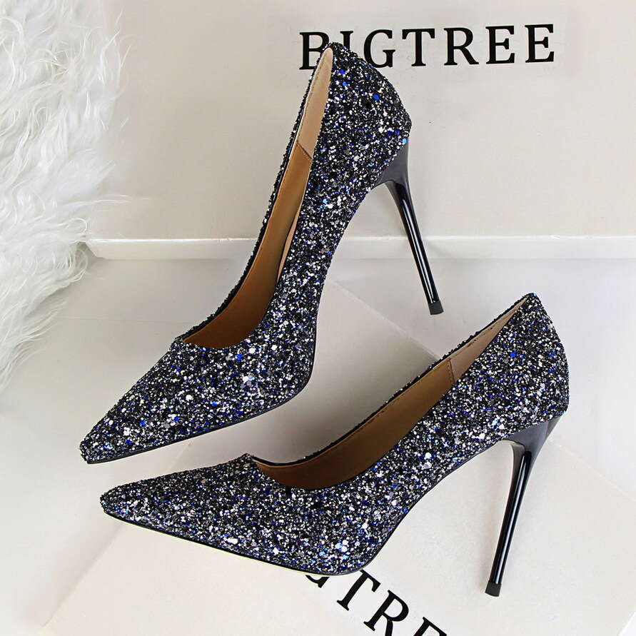 Women's shallow mouth pointed glitter sexy slim fit high heels, fashionable women's high heels, banquet high heels, women's sandals