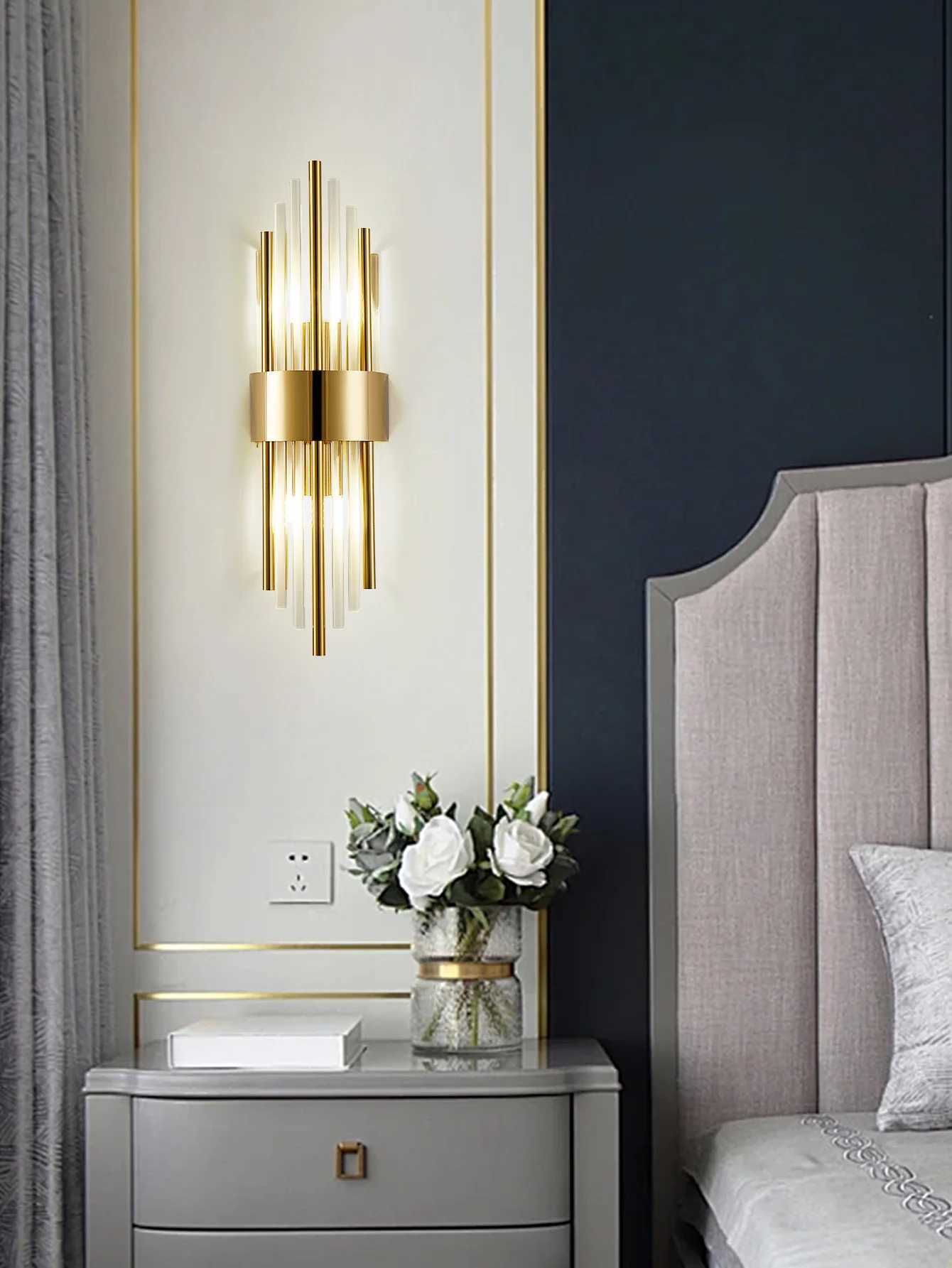 Modern Gold/Black luxury crystals Wall Sconce Lights hotel chandelier Hallways Bedrooms other Home Decor Outdoor indoor night lightXJ250526