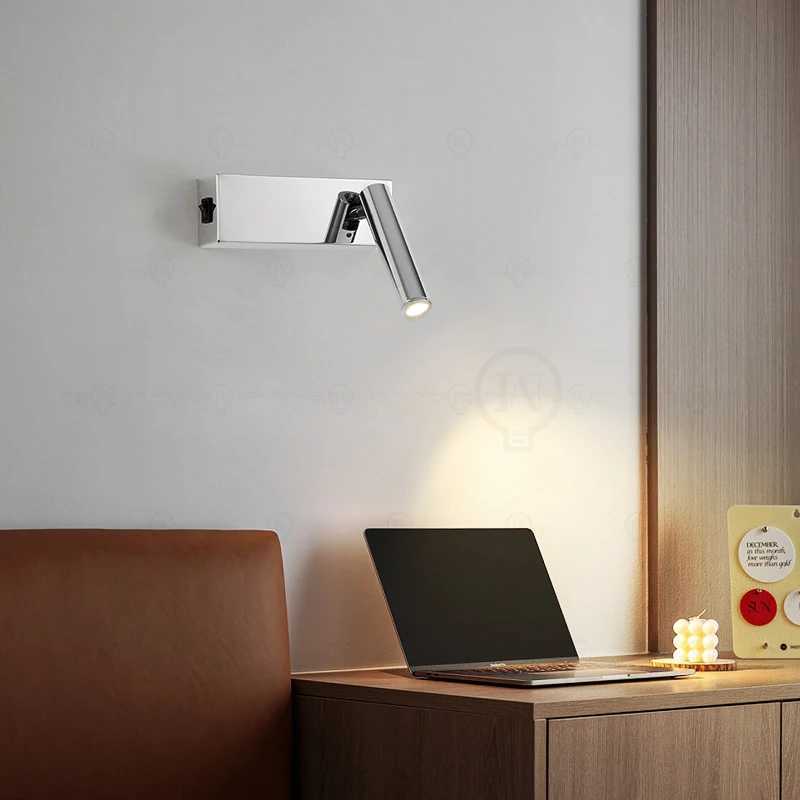 Modern bedroom bedside reading small wall lamp electroplated silver study living room childrens room adjustable angle wall lampXJ250526