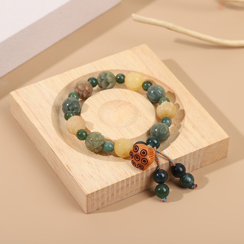 God of Wealth Temple Lotus Root Hand String White Jade Bodhi Female Style Safe Girlfriend Cultural Play Duo Bao Money Flower Bracelet