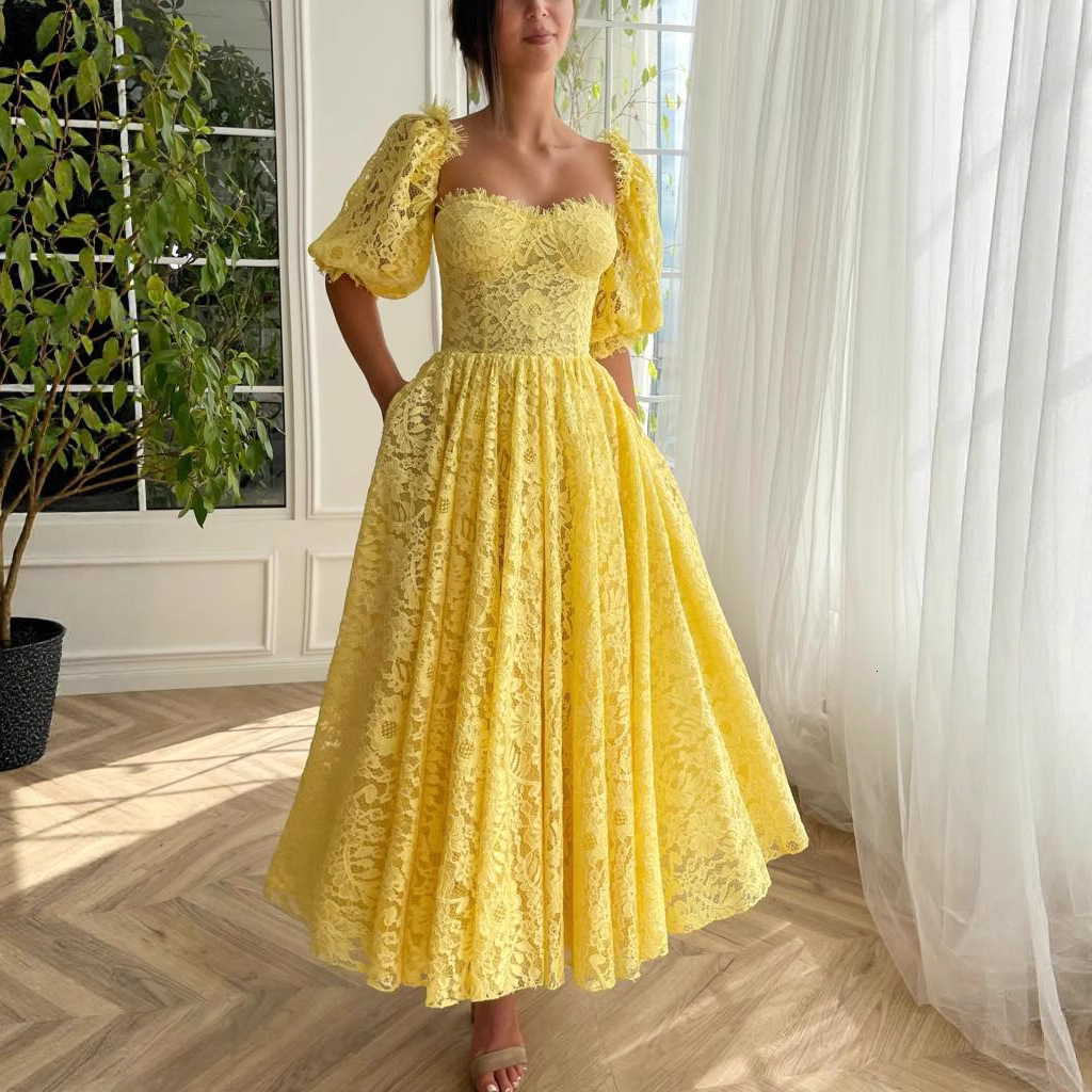 Womens new style bubble sleeve square neck big swing dress elegant 2025