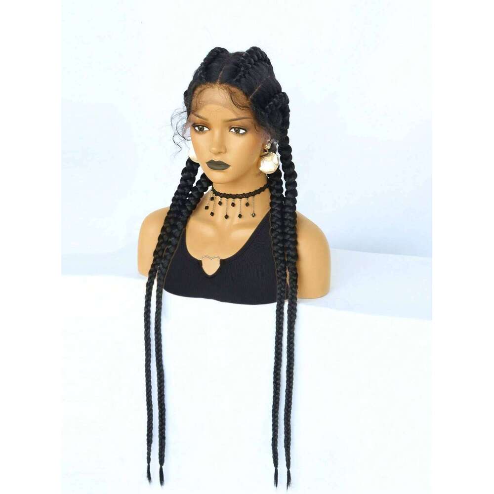 Multi Synthetic Wig, Black Front for Women's Daily Use 4 Strand Braided Lace Wig