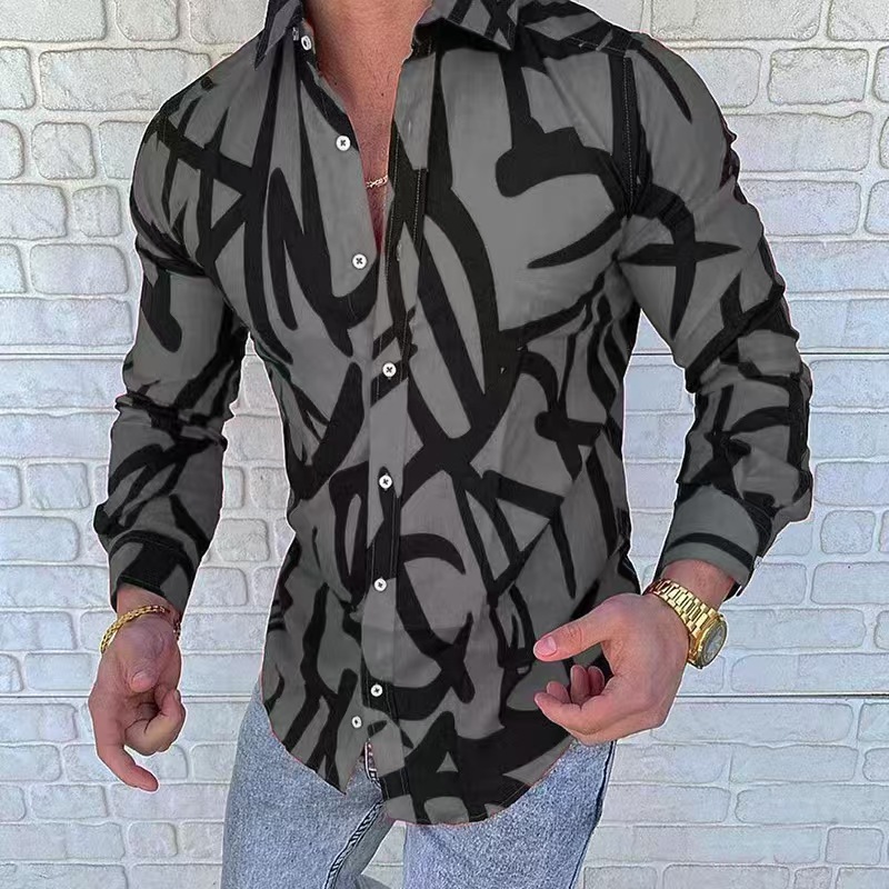 Designer mens printed casual long sleeve shirt top