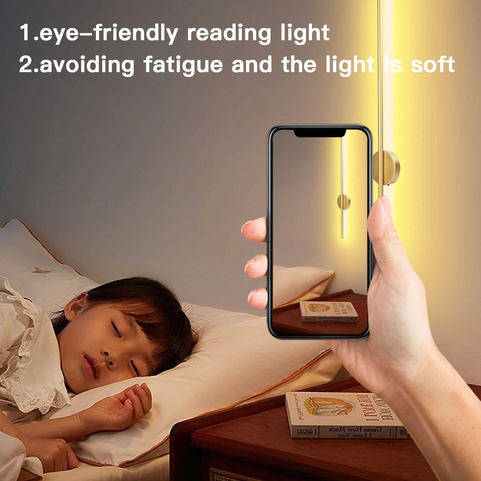 50cn/80cm LED Wireless Wall Lamp 5V USB Rechargeable Long Night Light with Remote Control Modern Simple Bedroom Bedside LampXJ250526