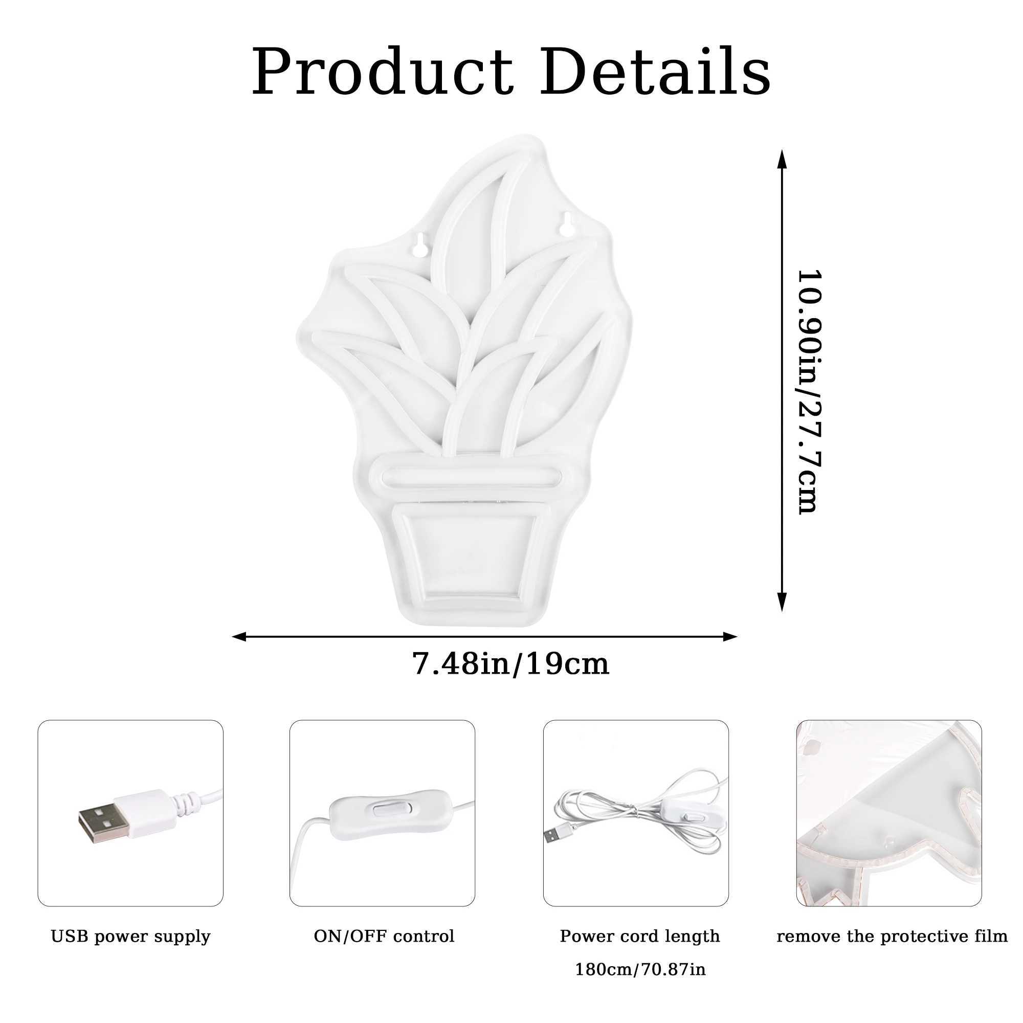 Plant Neon Sign Potted Plant Neon Lights Sign Green Leaf Neon Sign LED Light up Signs for Wall Decor Bedroom USB Powered W250526