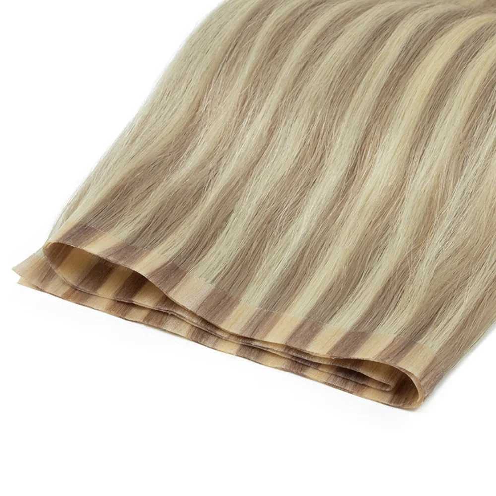 Straight Long PU Tape Weft Human Hair Extensions 12-22 Blonde Brown PU Skin Tape in Hair Flat Weft Sew In MicroLinks Hair S25526