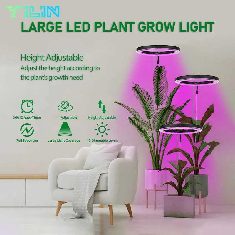 16cm/6.3inch LED Plant Grow Light Full Spectrum Growing Lamp Adjustable Height With 3-9-12 Auto On/Off Timer For Indoor PlantsXJ250526