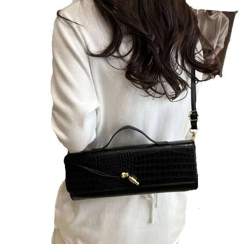 Designer Luxury Designer Luxury Elegant Bags Black Retro PU Leather Crocodile Pattern Flip Women's Clutch Evening Shoulder Crossbody Bag