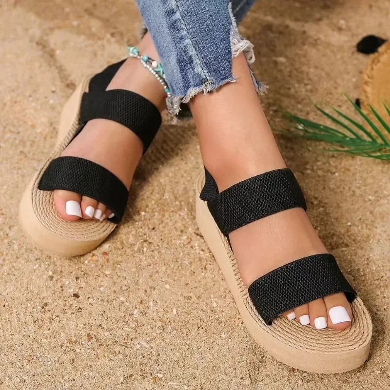 Womens fashion trend anti-slip wear-resistant pure black belt soft soled high-heeled sandals shoes for women 250519