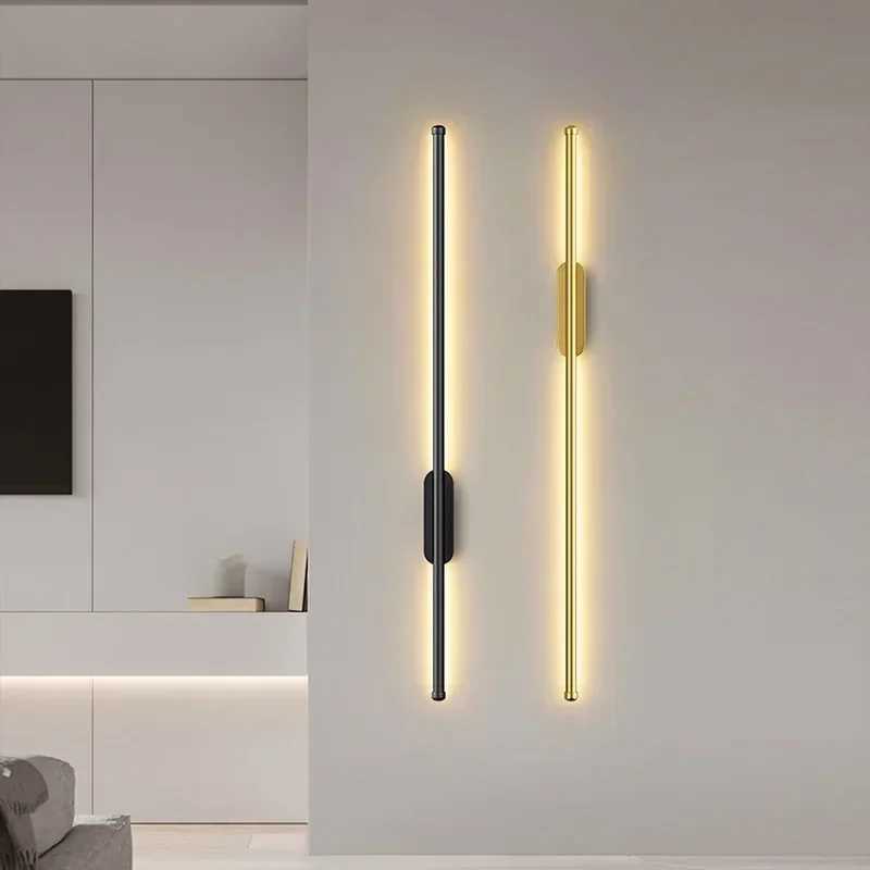 Modern Long LED Wall Lights for Bedroom Bedside Black Wall Lamps Living Room Background Decoration Hallways Interior SconceXJ250526