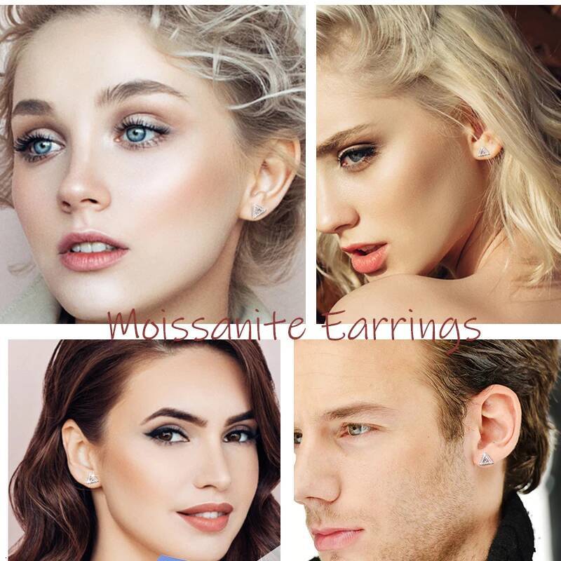 Trendy Test Passed Moissanite Dia Triangle Stud Earrings for Women Real Sterling Sier Fine Wedding Party Jewelry Gifts