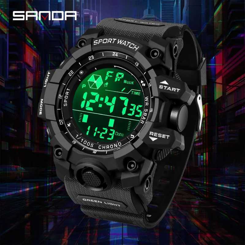 SANDA Outdoor Sports Men Watch Waterproof LED Analog Digital Show Multifunction Big Dial Electronic Wristwatch G style Male Cloc M250526