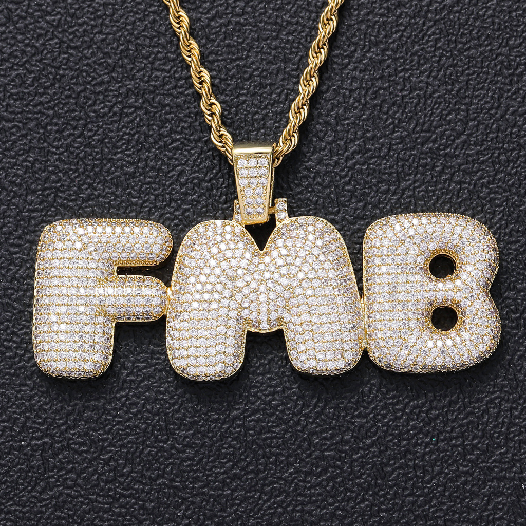 DIY Custom A-Z Name Bubble Letters 0-9 Numbers Pendant Necklace for Men Women with TopBling White Zircons