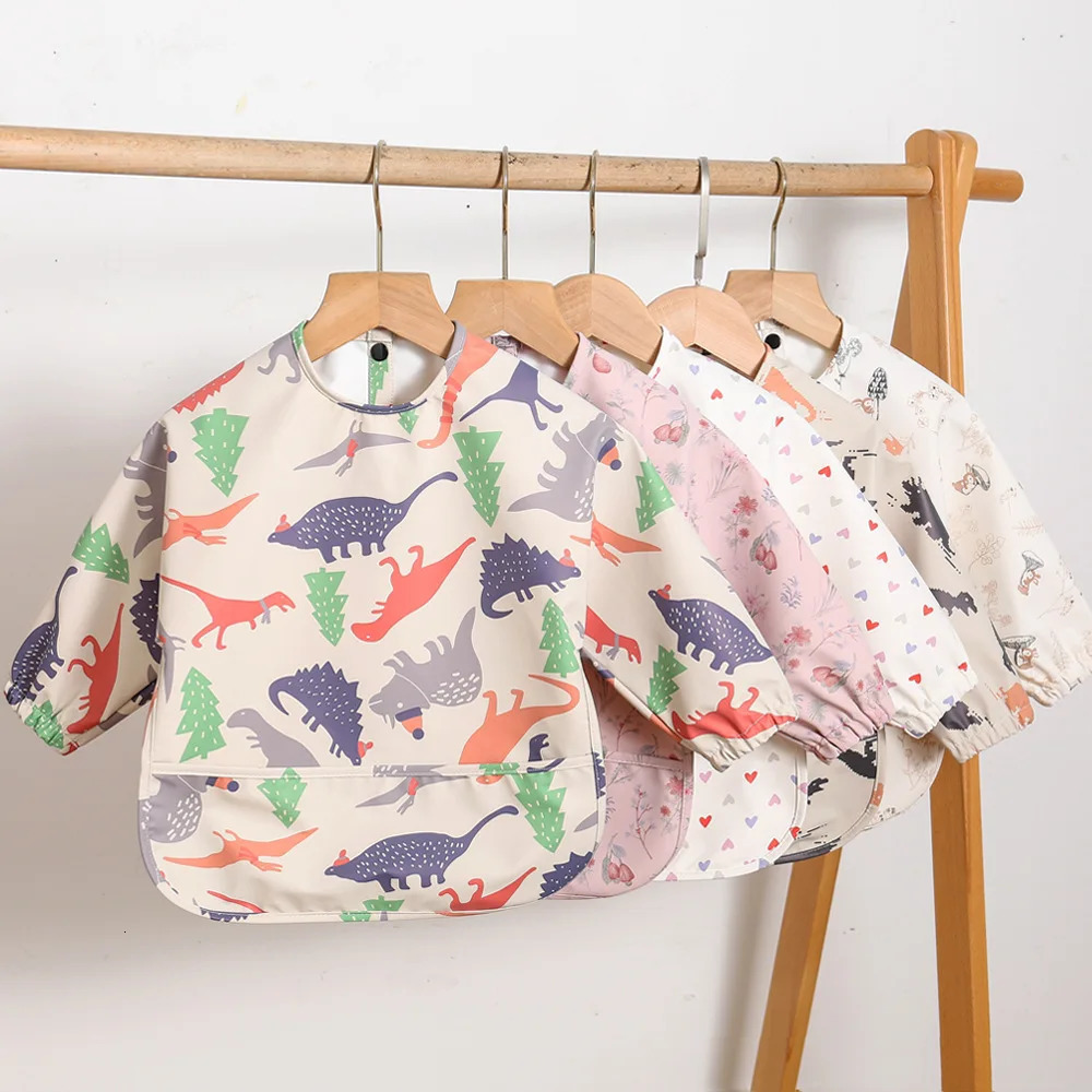 Cute Baby Bibs Toddler Waterproof Long Sleeve Apron Cartoon Animals Children Feeding Smock Bib Baby Stuff born Accessories 250522