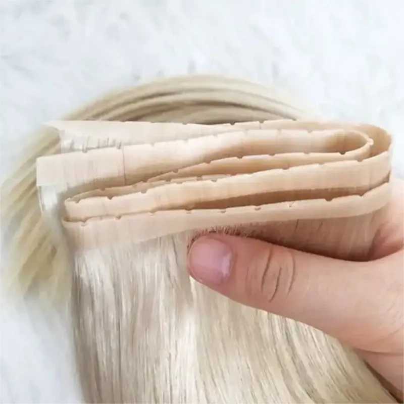 Invisible PU Weft Hair with Hole Human Hair Twin Tabs Injected On Tape PU Flat Weft No Glue Microlink Hole Weft Extensions S25526