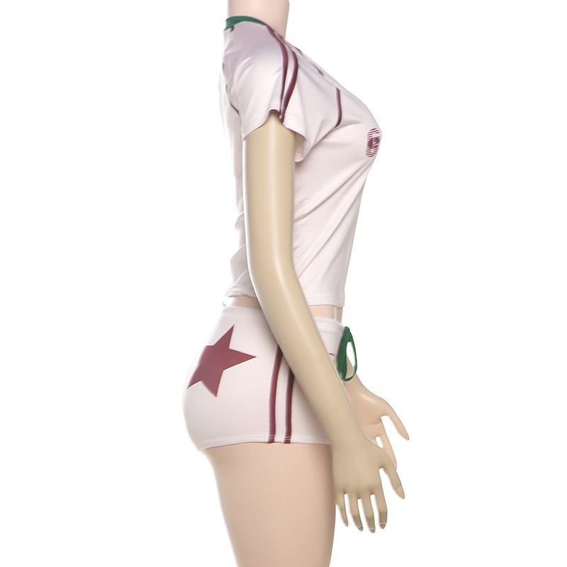 Summer Track 2 Piece Set Fashion Letter Printed Short Sleeve O-neck Tees+Bandage Slim Shorts Mujer Sporty Outfits