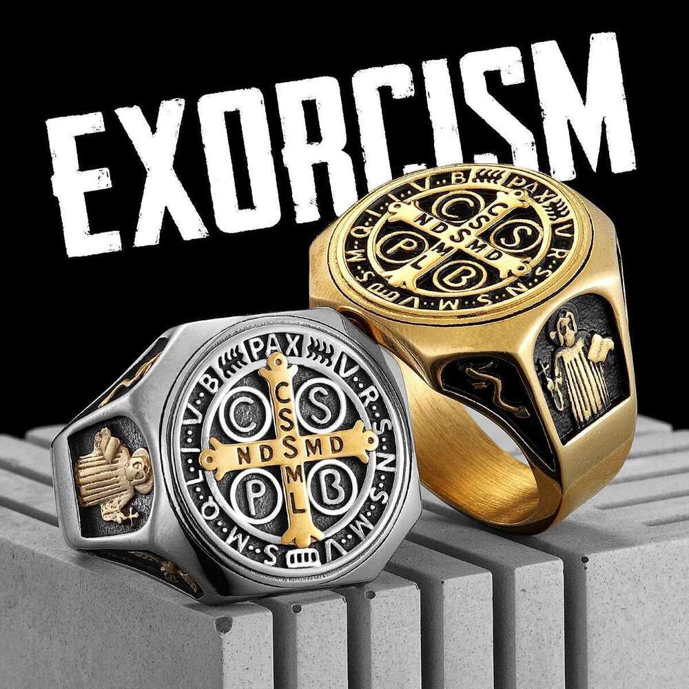 Catholic Saint Benedict Exorcism Amulet Men Rings Stainless Steel Women Jewelry Vintage Punk Fashion Accessories Gift Wholesale