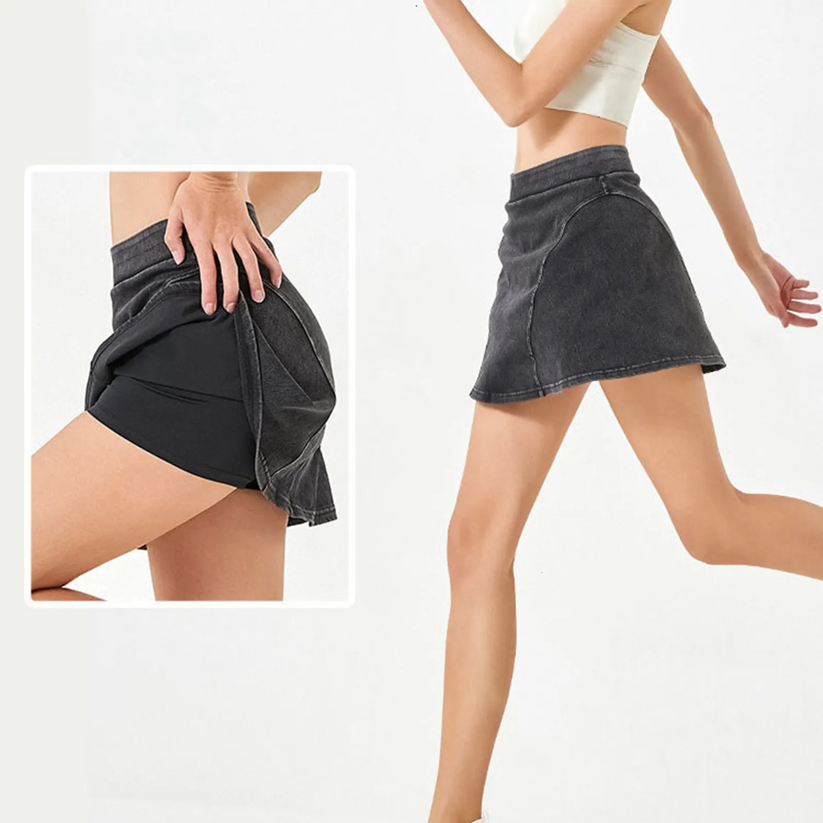 Summer Denim Skirt Women Tennis Golf Athletic Shorts Skirts Ladies 2 in 1 High Waist Sporty Fitness Casual Bodycon Mini Skort 250516Z