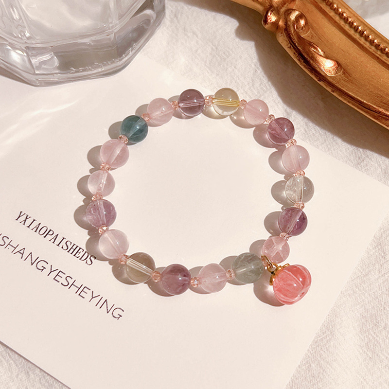 Korean new cute design peach cat eye stone for women with a light temperament and five element crystal bracelet