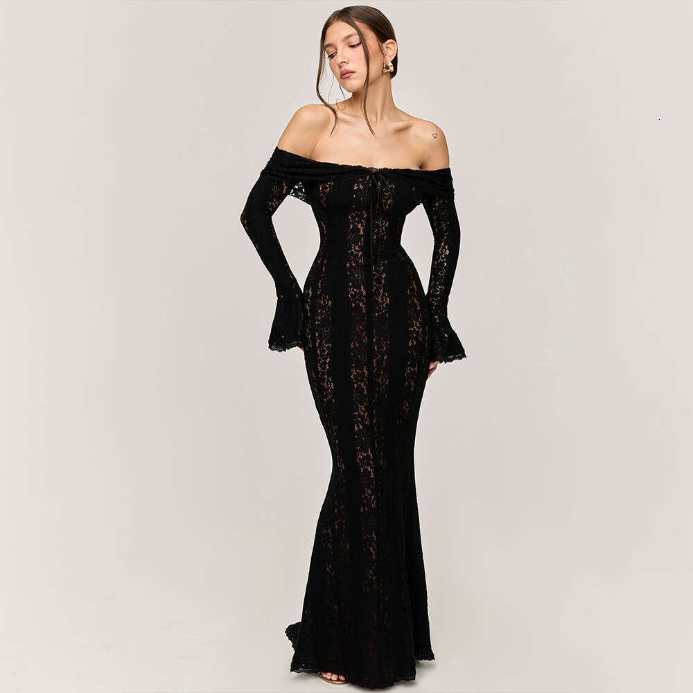 Backless Sexy Dress Fashionable Sexy Lace Bodycon Maxi For Autumn And Winter New Strapless High Waisted Draped Dress With Trailing Hem Sexy Flowy Dres