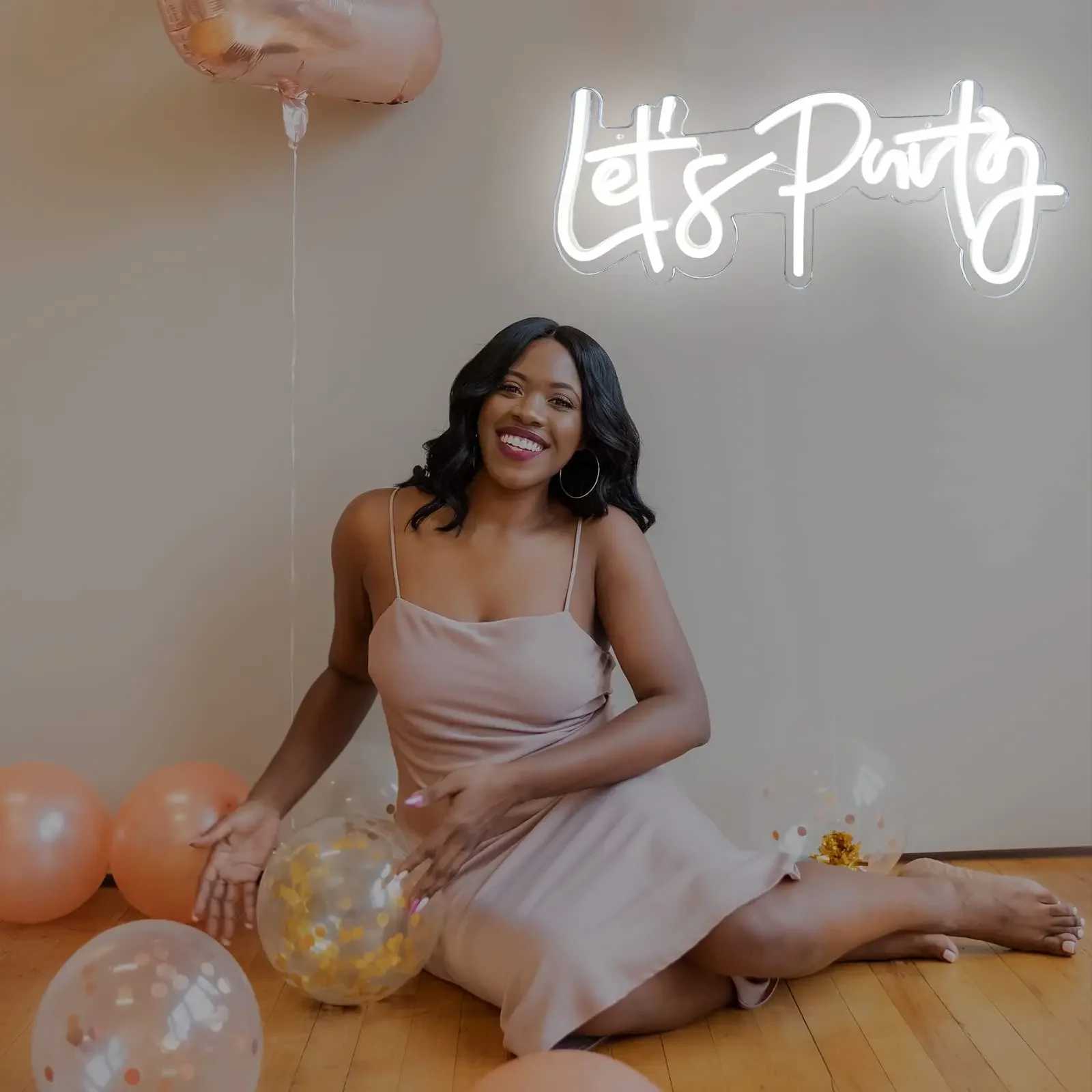 Lets Party Customizable Colors Neon Sign LED Lights Bar Pub Wall Wedding Birthday Aesthetic Decoration Room Wall Decor Signs W250526