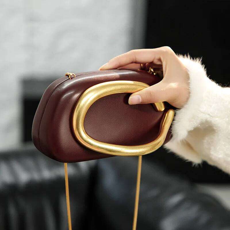 Designer Box Clutch Bag Vintage Women's Leather Shoulder Handbag Gold Closure Lady Evening Wedding Purse Female Wallets