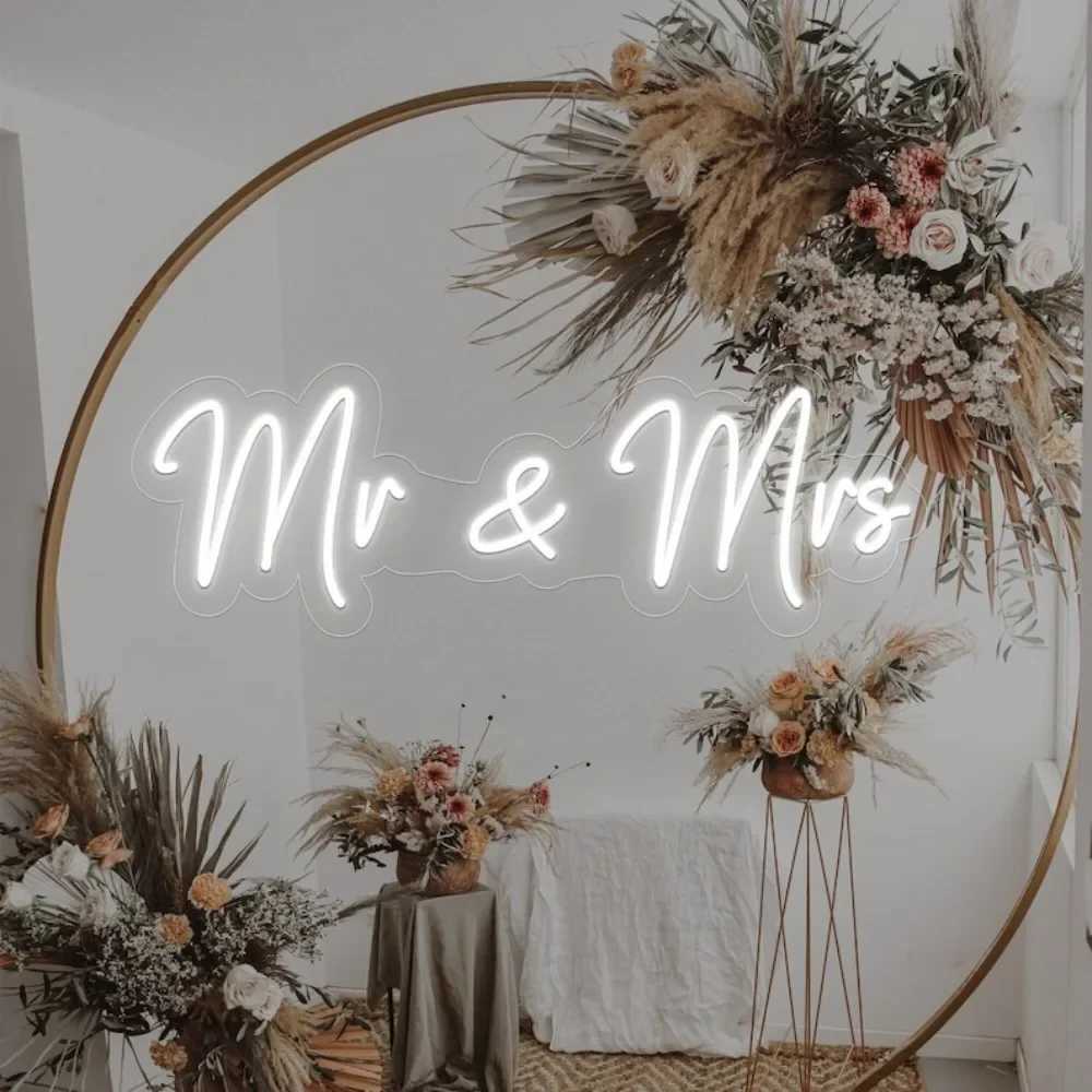 Mr Mrs Neon Sign LED Light Wedding Party Wall LED Neon Signs Room Hanging Aesthetic Decoration Gifts Miss Mrs LED Neon Light W250526