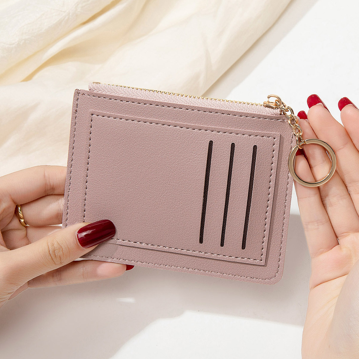 New ultra thin card fashion bag with short zipper for women s wallet fashionable and simple keychain and fashion coin wallet designed by men s keychai
