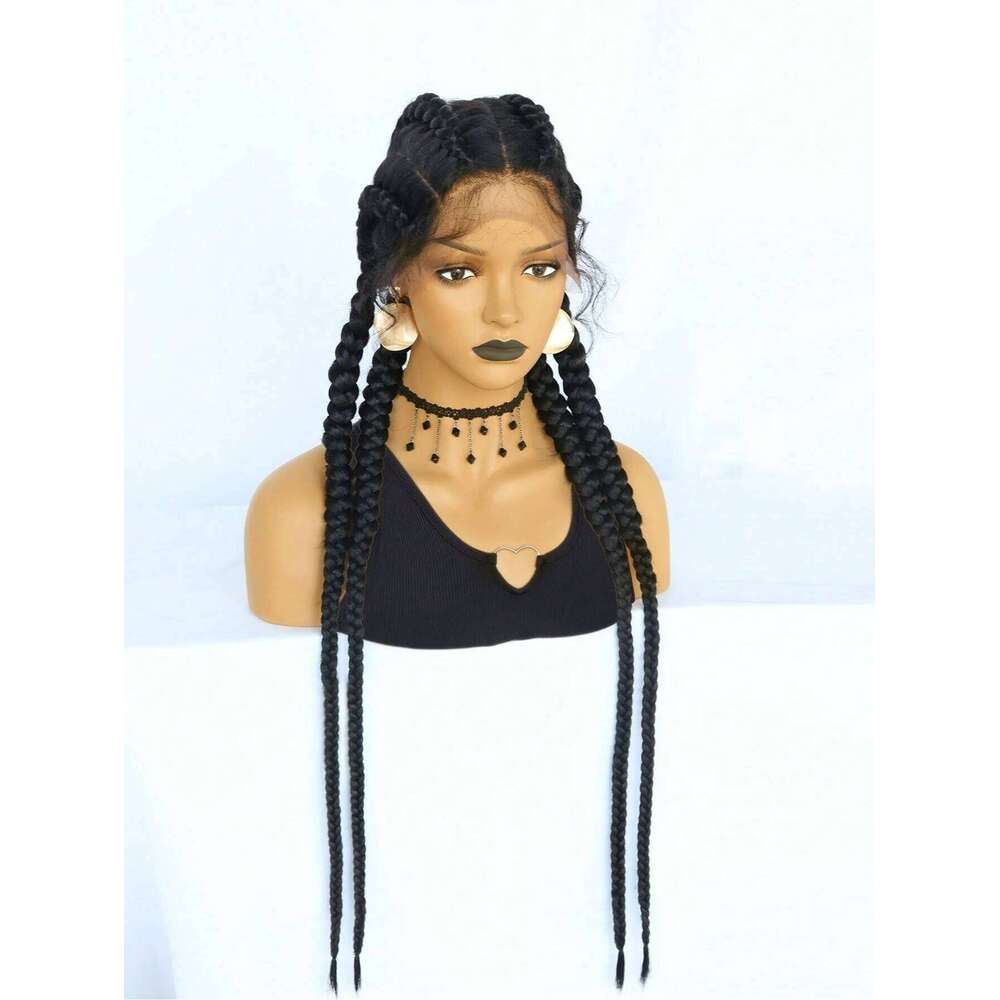 Multi Synthetic Wig, Black Front for Women's Daily Use 4 Strand Braided Lace Wig