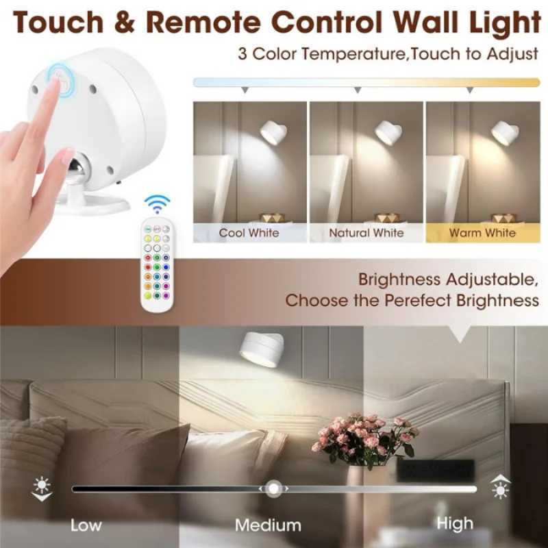 LED Wall Mounted Lights with Remote 3 Color Temperatures 12 RGB Color Ambience Wall Sconces Rechargeable Magnetic Wall LightsXJ250526