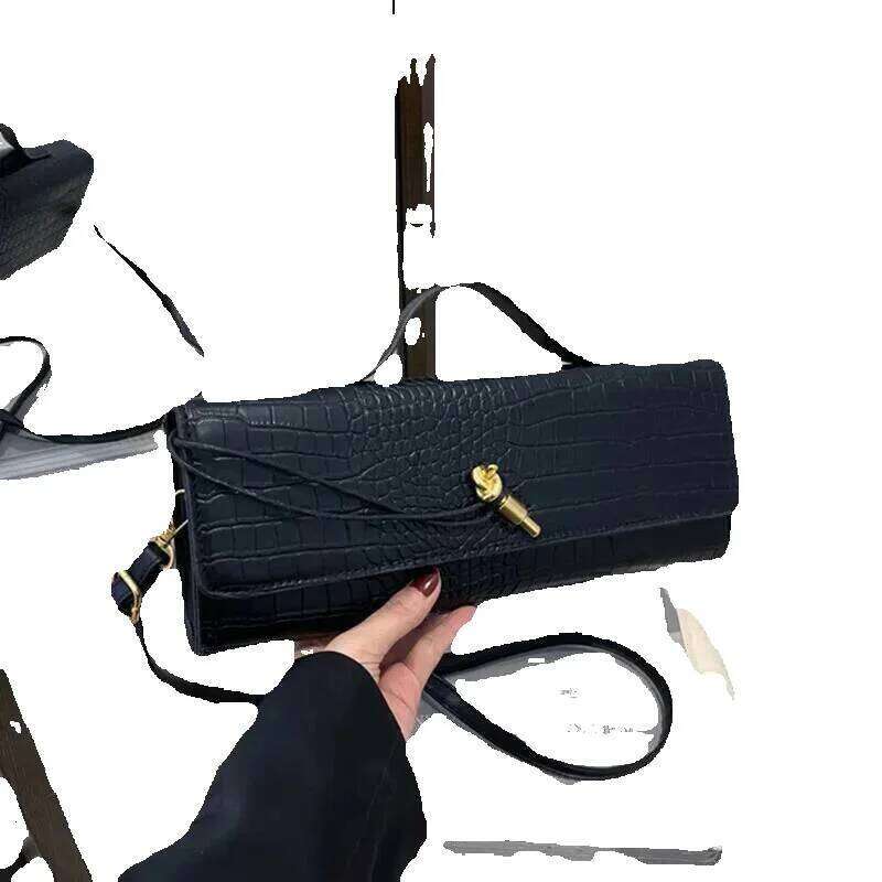 Designer Luxury Designer Luxury Elegant Bags Black Retro PU Leather Crocodile Pattern Flip Women's Clutch Evening Shoulder Crossbody Bag