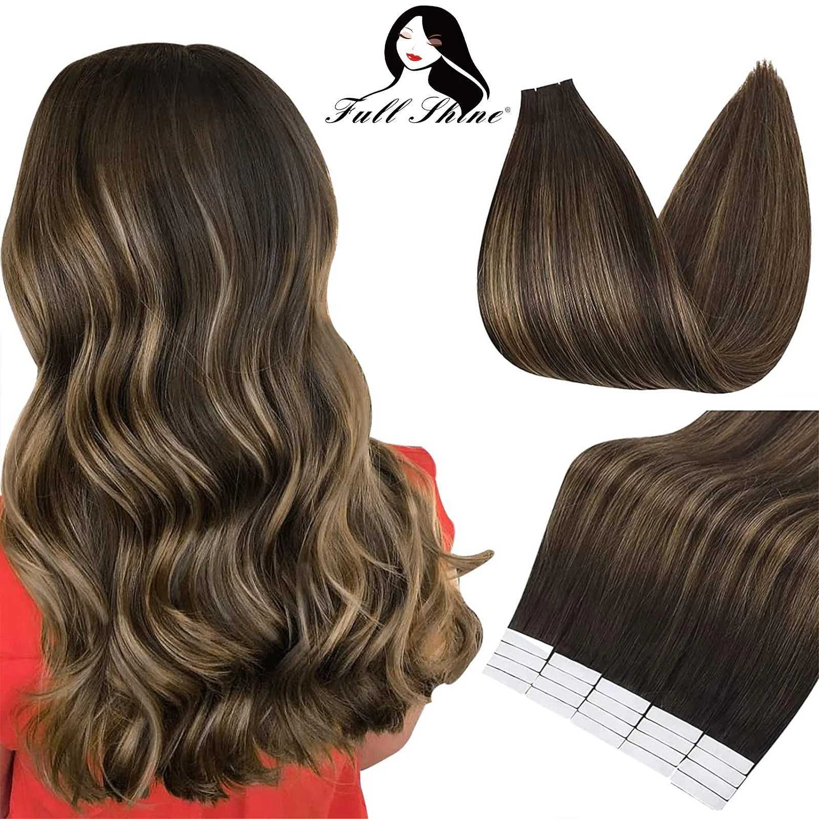 Full Shine Tape In Human Hair Extensions Omber Color Blonde Skin Weft Natural Real Remy Human Hair Skin Weft Adhesive For Salon S25526