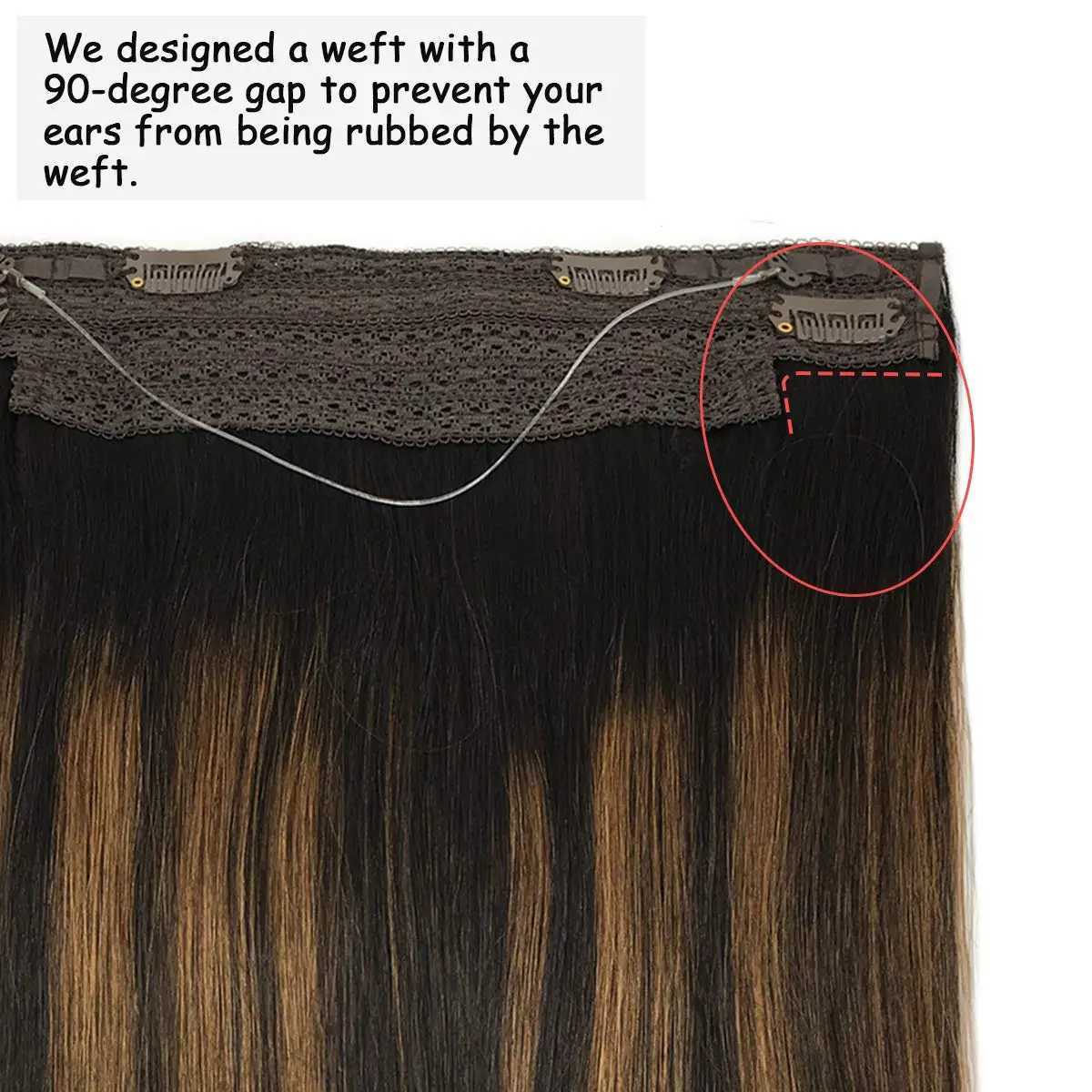 Wire Hair Extensions Human Hair Straight Remy Invisible Fishing Wire Balayage Ombre Blonde Golden Hair Extensions with 4 Clips S25526