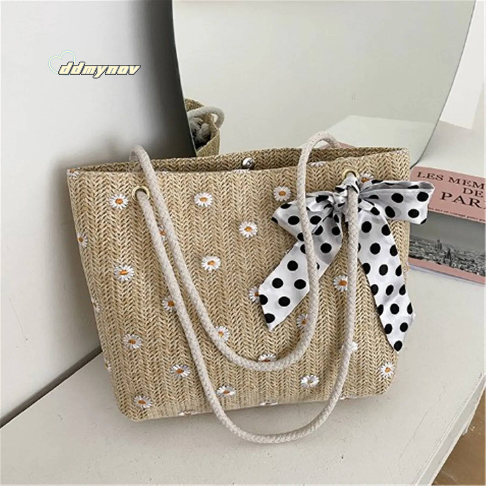 Straw Braided Silk Scarf One-shoulder Handbag Ladies Solid Large-capacity Fashion Simple Handbags Summer Travel Beach Bag ddmynov