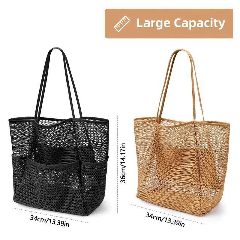 Summer Fashion Beach Bag Hollow Out Womens Shoulder Tote Bag Large Capacity Foldable Mesh Swim Bag with Pocket Shopping Pack W250524