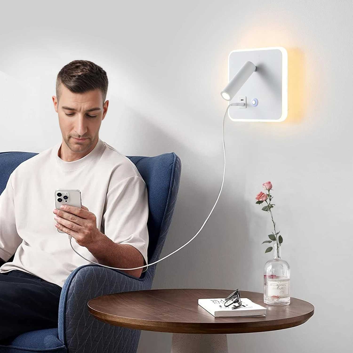 LED Wall Lamp USB Charging Indoor Bedroom Hotel Bedside Reading Lamp Wall Lights Multifunctional Touch Wall Sconces Night LightXJ250526