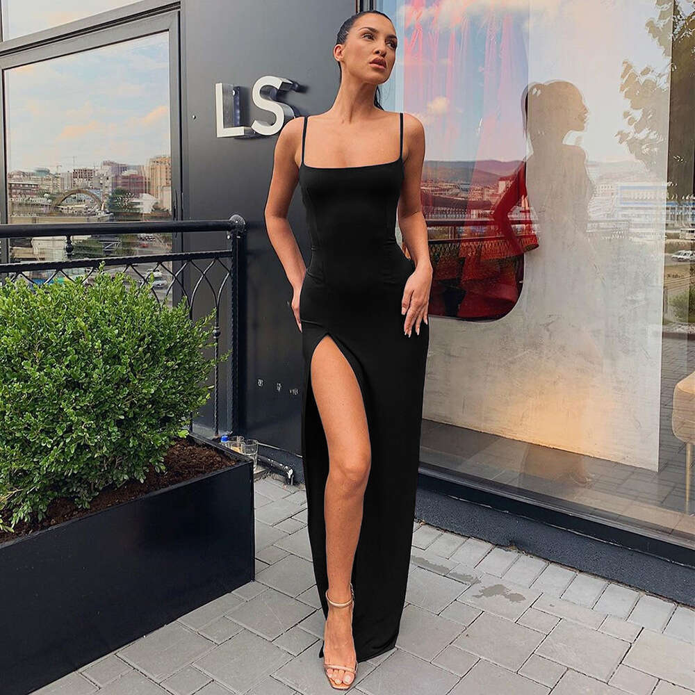 Backless Sexy Dress Summer New Women S Spaghetti Strap Off Shoulder Slim Fit Backless Sexy Split Dress Sexy Flowy Dresses